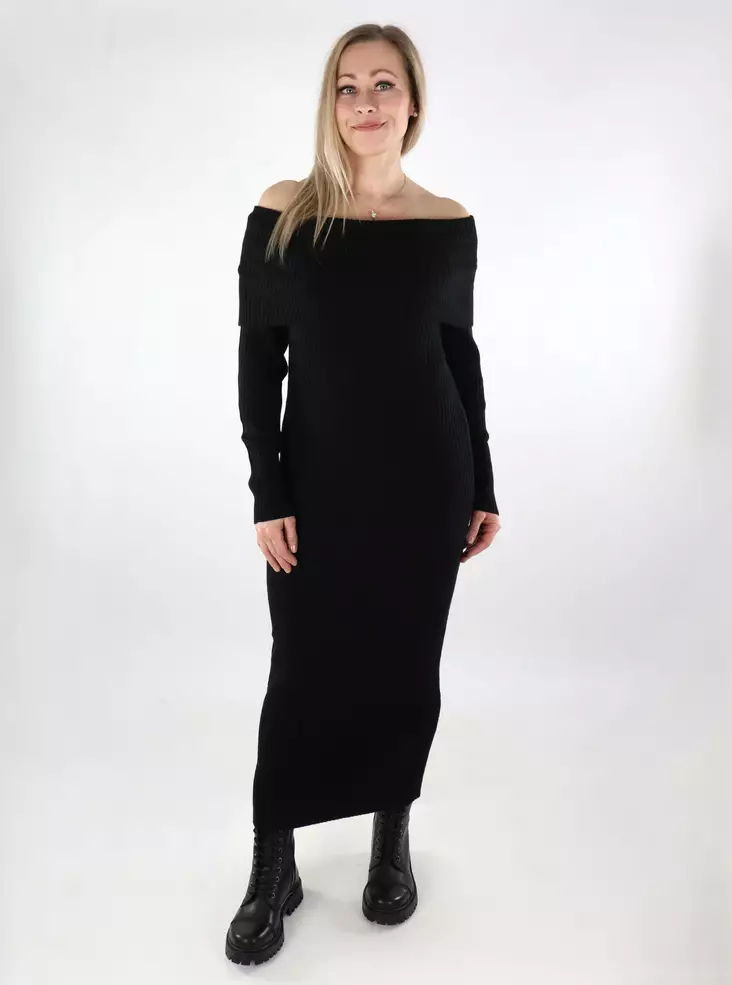 Only pitkä neulemekko Katia Off Shoulder musta - Mekot ja tunikat - 137494 - 1