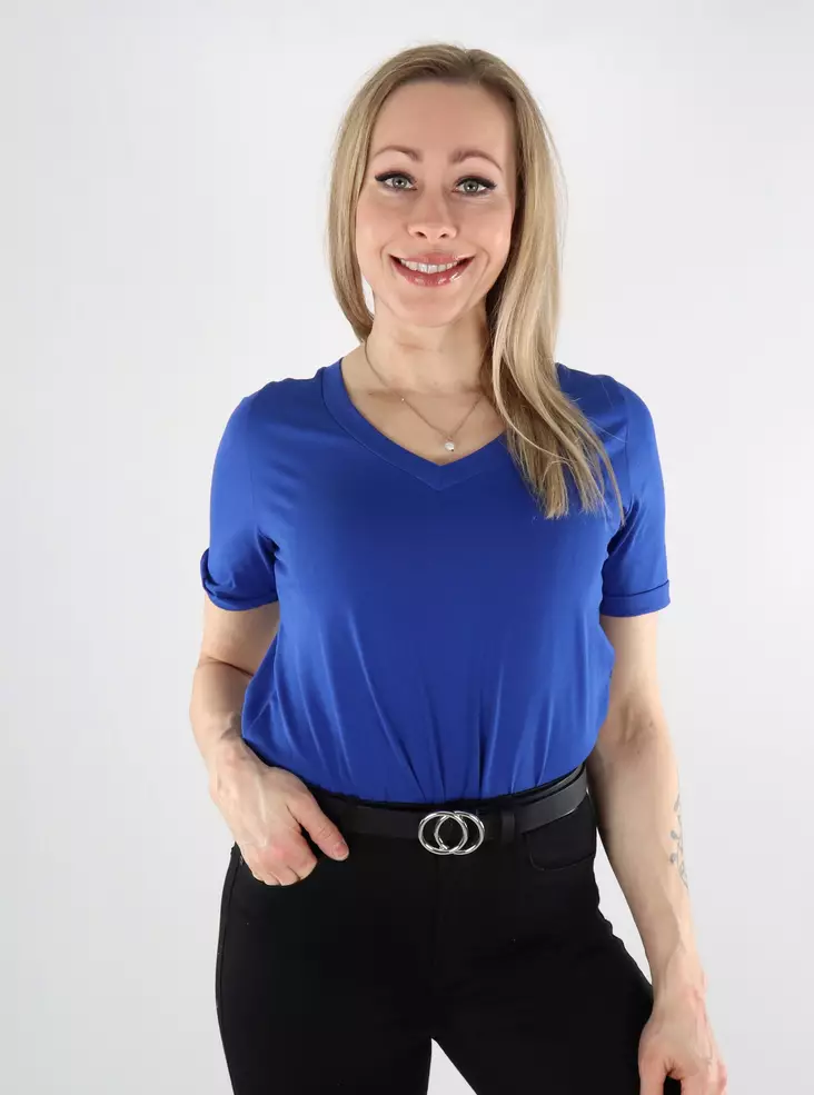 Pieces naisten t-paita Ria V-Neck Solid sininen - Naisten T-paidat - 137834 - 1