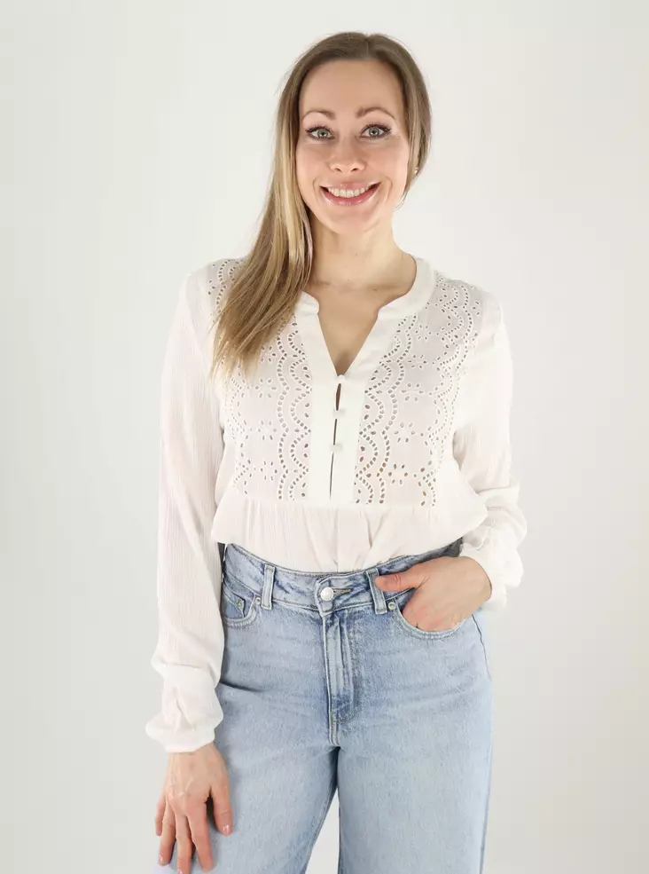 Vero Moda naisten paita Menny EMB Top valkoinen - Naisten pitkähihaiset paidat - 140164 - 1