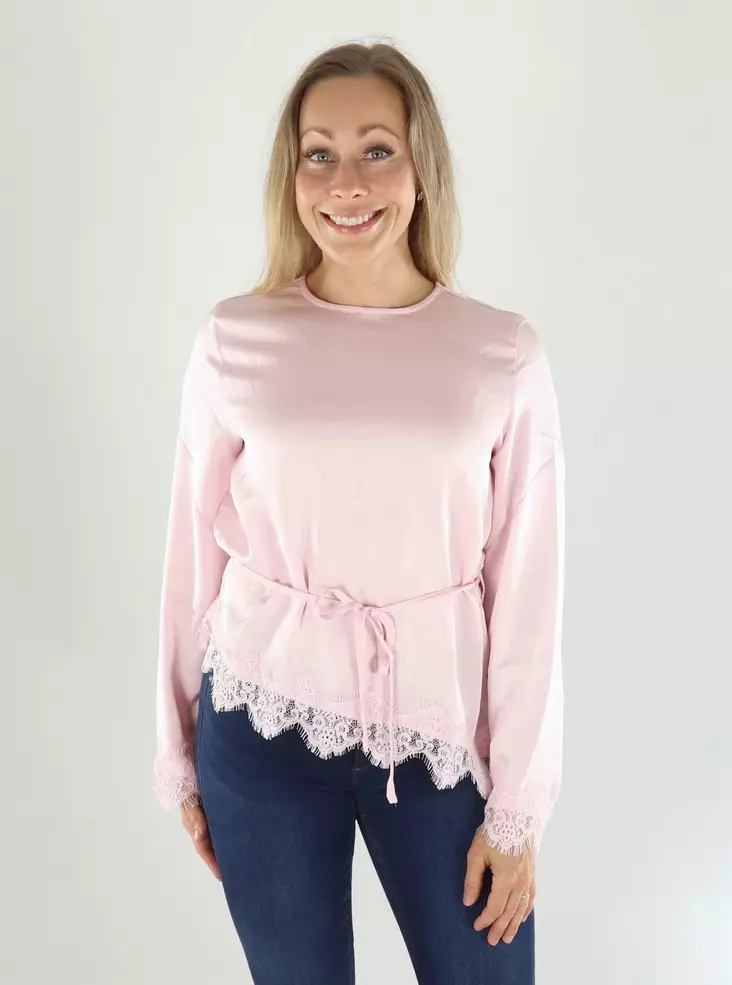 Vero Moda naisten satiinipaita Miro lace vaaleanpunainen - Långärmade tröjor för damer - 141374 - 1