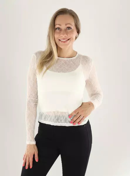 Aware by Vero Moda naisten pitsipaita Tessy lace luonnonvalkoinen - Naisten pitkähihaiset paidat - 141295 - 1