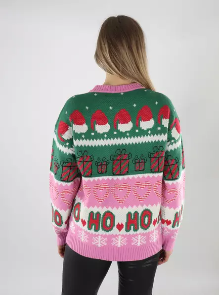 Only naisten jouluneule Xmas Hoho pinkki/vihreä - Naisten neuleet - 139925 - 2