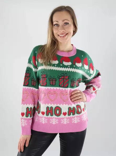 Only naisten jouluneule Xmas Hoho pinkki/vihreä - Naisten neuleet - 139925 - 1