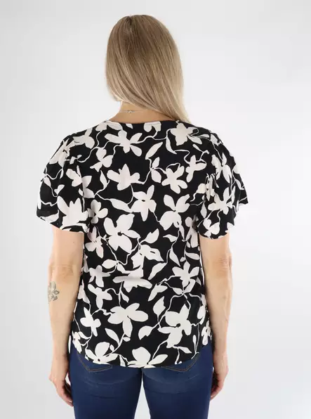 Vila naisten t-paita Weta V-neck musta/kukkakuosi - Naisten T-paidat - 136455 - 2