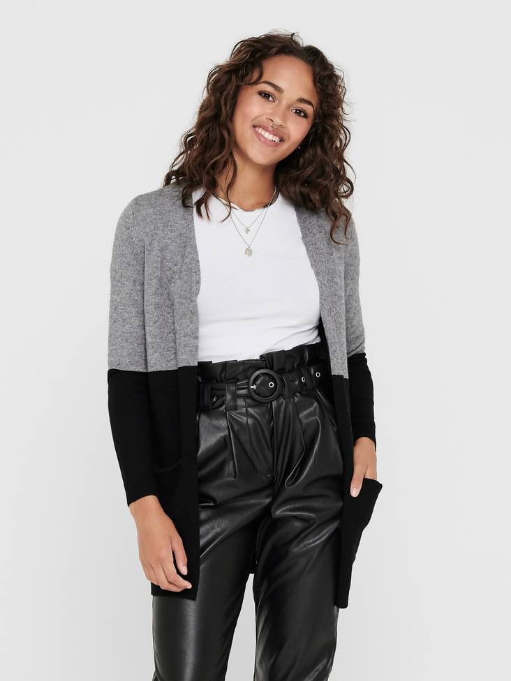 Only lång dam kofta Queen long svart/grå - Stickat för damer - 128935 - 1