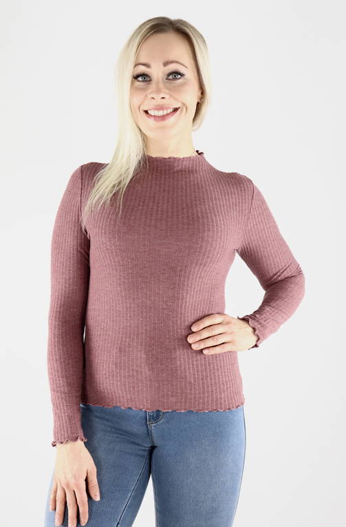 Only mörkrosa dam ribbtröja Emma high neck rosebrown - Långärmade tröjor för  damer - 129435 - 1