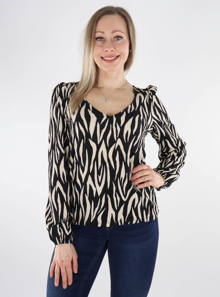 Vila naisten joustava paita Laya v-neck musta/lula - Naisten pitkähihaiset paidat - 135695 - 1