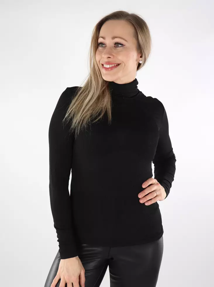 Only glitterpaita Clara Rollneck musta/musta - Naisten pitkähihaiset paidat - 137535 - 1