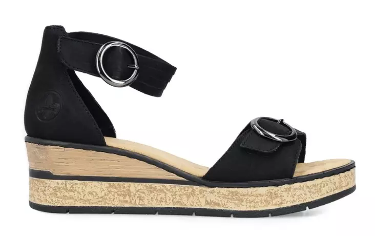 Rieker naisten kiilasandaalit 63780-00 musta - Rieker sandals - 140365 - 1