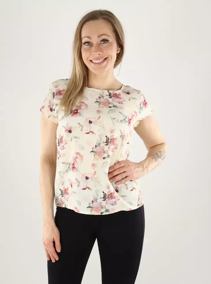 JDY kukkakuosinen T-Paita Troya luonnonvalkoinen - T-shirts för damer - 141165 - 1