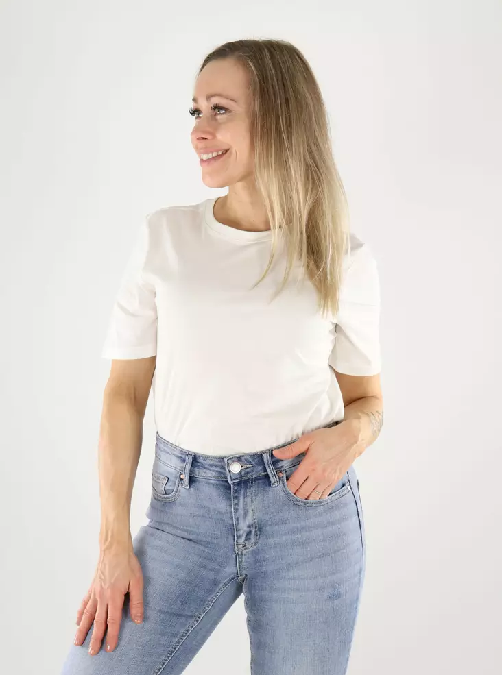 Only naisten luomupuuvillainen t-paita Happy o-neck valkoinen - Naisten T-paidat - 140825 - 1