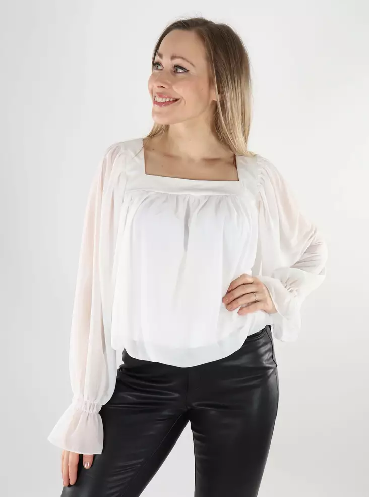 Vero Moda damskjorta Fyrkantig halsringning snövit - Långärmade tröjor för damer - 140075 - 1