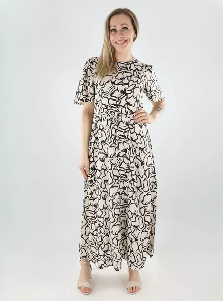 Vila kuviollinen mekko Grace O-Neck beige/musta - Klänningar och tunikor - 140626 - 1