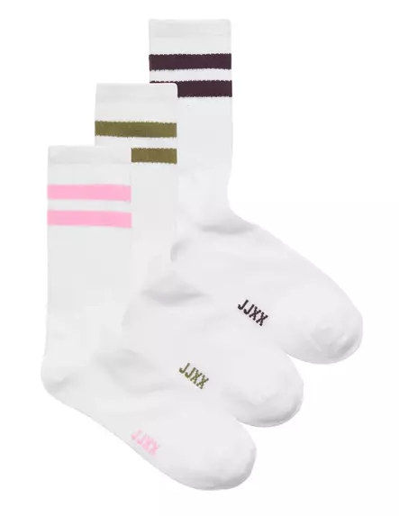 JJXX Sukat basic tennis 3-pack whit/winetas - Strumpor och strumpbyxor för damer - 141396 - 1