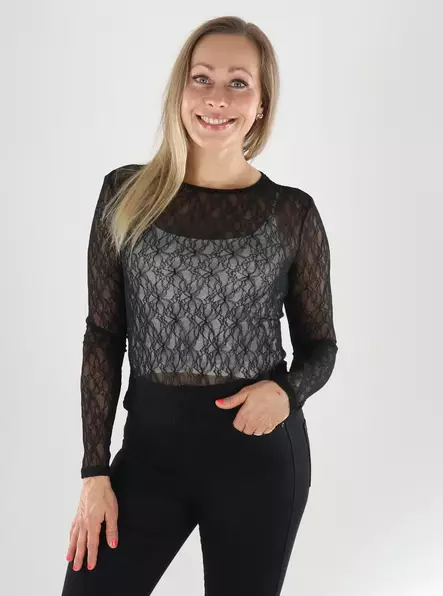 Aware by Vero Moda naisten pitsipaita Tessy lace musta - Naisten pitkähihaiset paidat - 141296 - 1