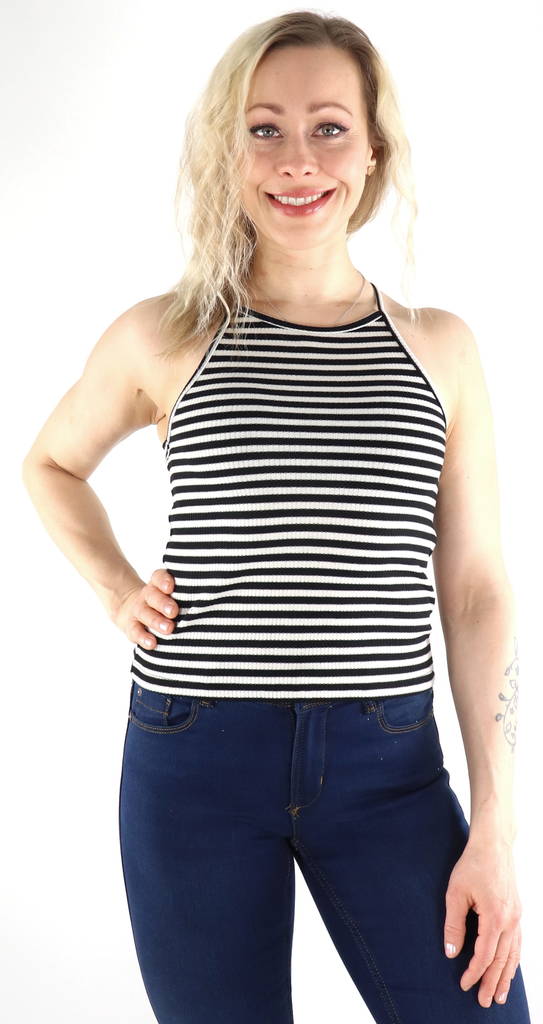 Pieces naisten Ribbitoppi Ostina bright white/black - Naisten topit - 133496 - 1