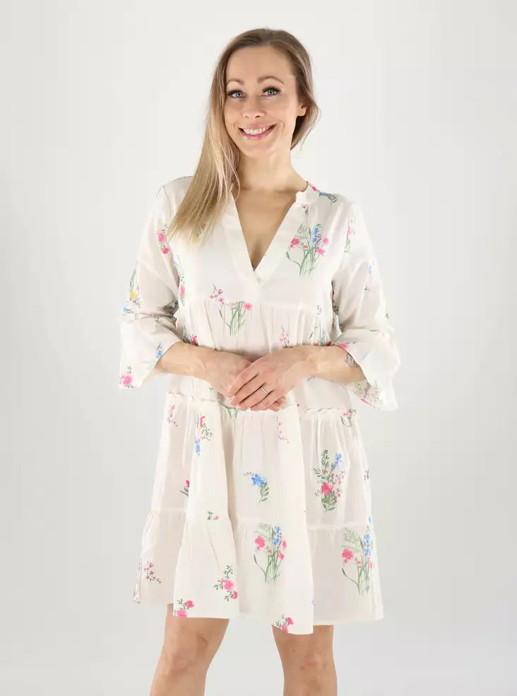 Vero Moda naisten luomupuuvillainen tunika/mekko Dicthe valkoinen/kukkakuvioinen - Mekot ja tunikat - 141026 - 1
