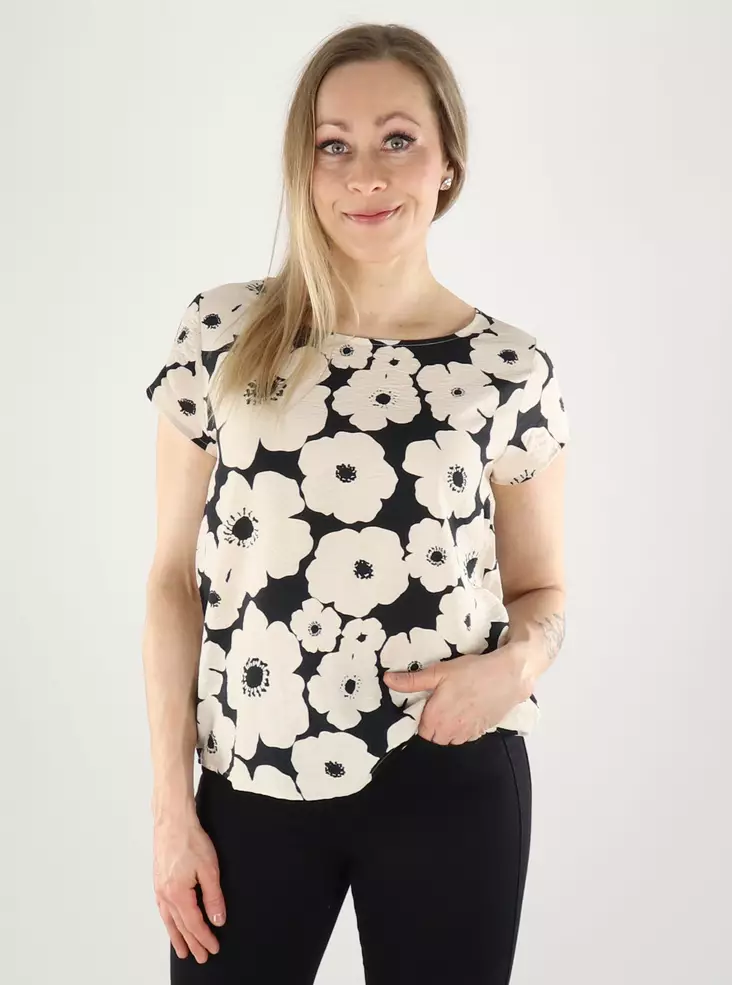 JDY kukkakuosinen T-Paita Troya musta/beige - T-shirts för damer - 141166 - 1
