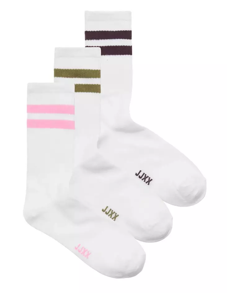 JJXX Sukat basic tennis 3-pack whit/winetas - Strumpor och strumpbyxor för damer - 141396 - 1