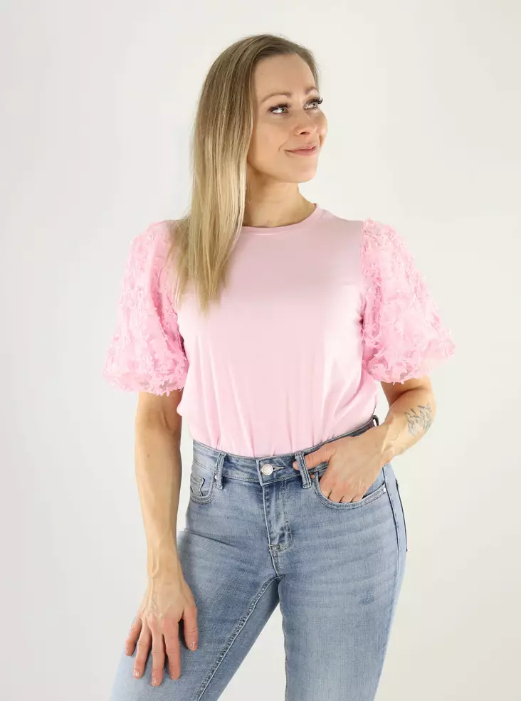 Vila naisten pitsihihainen t-paita Onesca o-neck vaaleanpunainen - T-shirts för damer - 140806 - 1