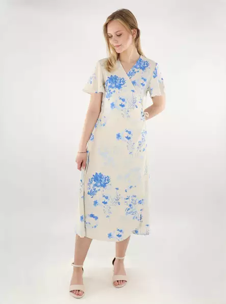 Vila kukkakuviollinen kietaisumekko Lovie Wrap Midi valkoinen/sininen - Mekot ja tunikat - 138437 - 1