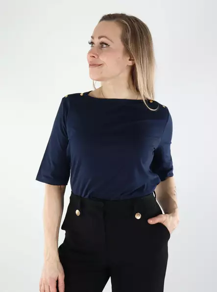 JDY naisten luomupuuvillainen paita Ulrikke tummansininen - Naisten pitkähihaiset paidat - 140447 - 1