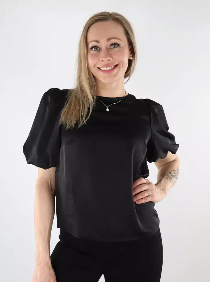 Vila naisten t-paita puhvihihoilla Ellette Satin Puff musta - Naisten juhlatopit - 137707 - 1