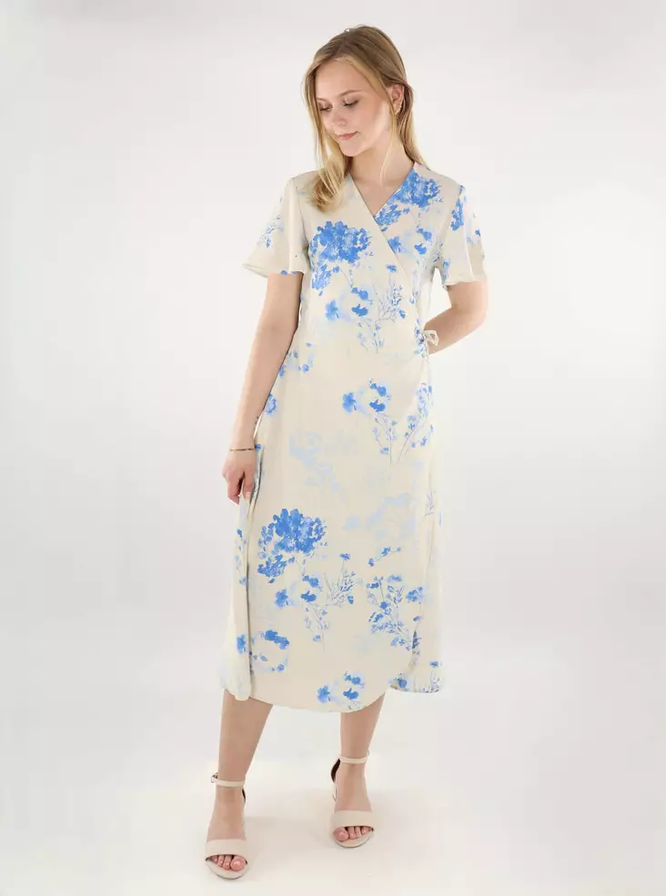 Vila kukkakuviollinen kietaisumekko Lovie Wrap Midi valkoinen/sininen - Mekot ja tunikat - 138437 - 1