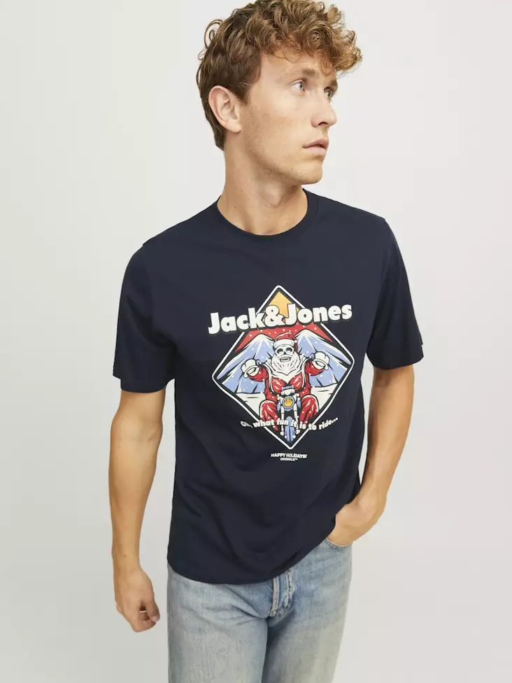 Jack&Jones miesten t-paita Xmas Christmas Skull tummansininen - Miesten T-paidat - 137417 - 1