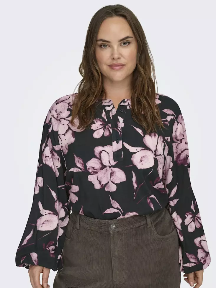 Only Carmakoma plus size skjorta svart/blommig - Långärmade tröjor för  damer - 140057 - 1