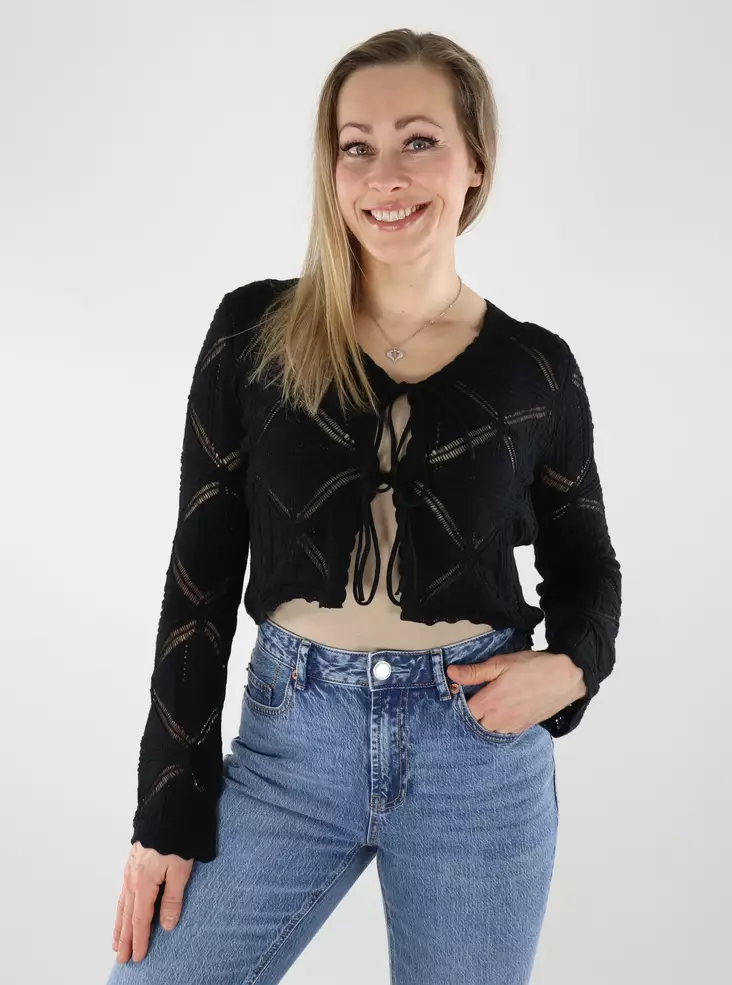 Vero Moda naisten puuvillainen neuletakki Lola V-Neck Bow musta - Naisten neuleet - 140477 - 1