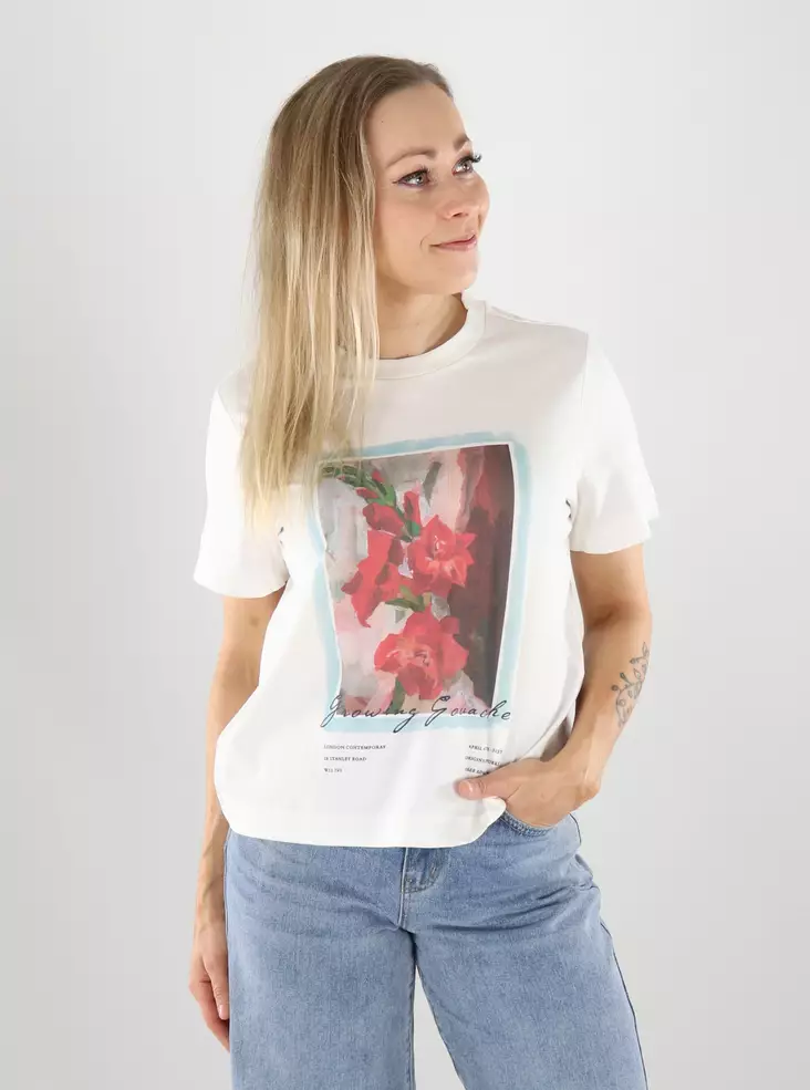 Vero Moda naisten t-paita Klara valkoinen/growing - T-shirts för damer - 141177 - 1