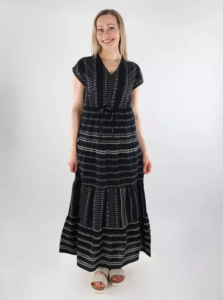 Vila luomupuuvillainen maximekko Savila V-Neck musta/beige - Mekot ja tunikat - 138157 - 1