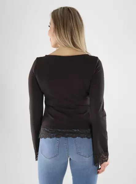 Only naisten paita Live love suklaanruskea/pitsi - Naisten pitkähihaiset paidat - 140278 - 2