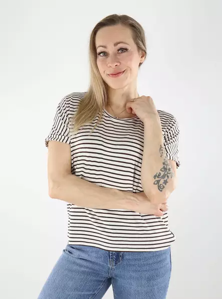 JDY naisten raidallinen t-paita Sissy O-Neck valkoinen/ruskea - Naisten T-paidat - 140438 - 1