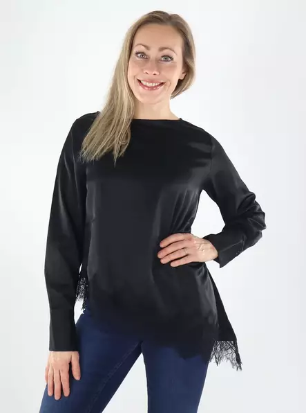 Vero Moda naisten satiinipaita Julia lace musta - Naisten pitkähihaiset paidat - 141878 - 1