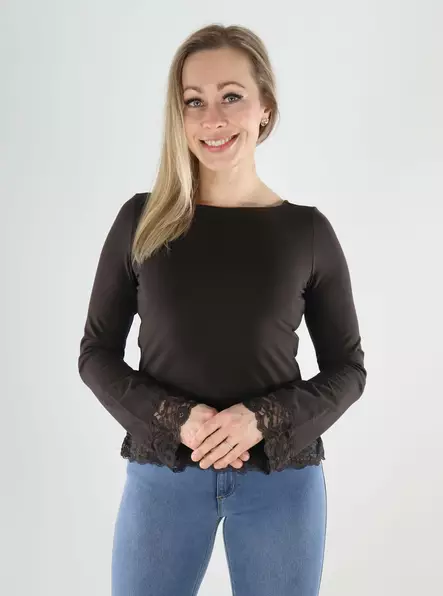 Only naisten paita Live love suklaanruskea/pitsi - Naisten pitkähihaiset paidat - 140278 - 1