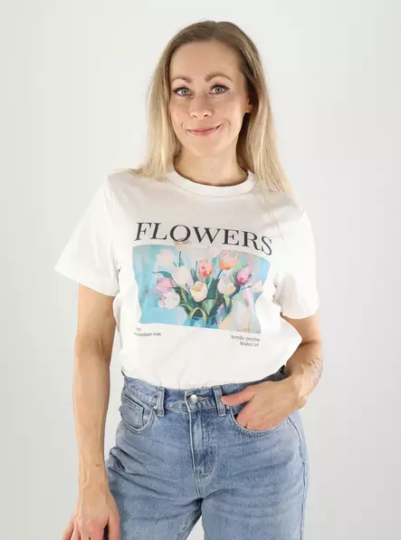Vero Moda naisten t-paita Klara valkoinen/flower - T-shirts för damer - 141178 - 1