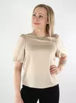 Vila naisten t-paita puhvihihoilla Ellette Satin Puff beige - Naisten juhlatopit - 137708 - 1