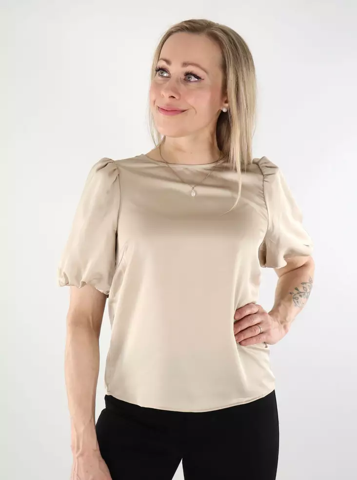 Vila naisten t-paita puhvihihoilla Ellette Satin Puff beige - Naisten juhlatopit - 137708 - 1