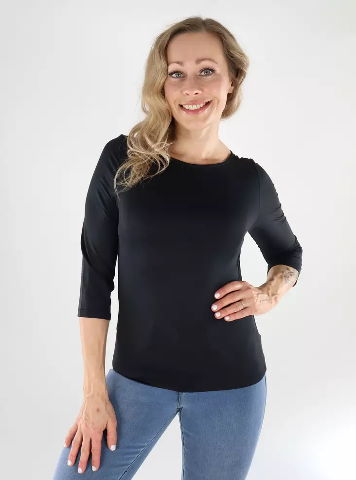 Vila naisten paita Kenza 2/4 Boatneck musta - Naisten pitkähihaiset paidat - 138818 - 1