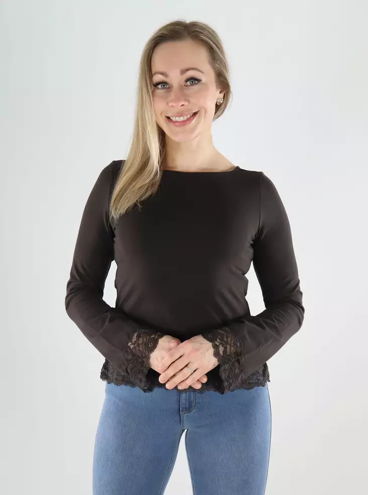 Only naisten paita Live love suklaanruskea/pitsi - Naisten pitkähihaiset paidat - 140278 - 1