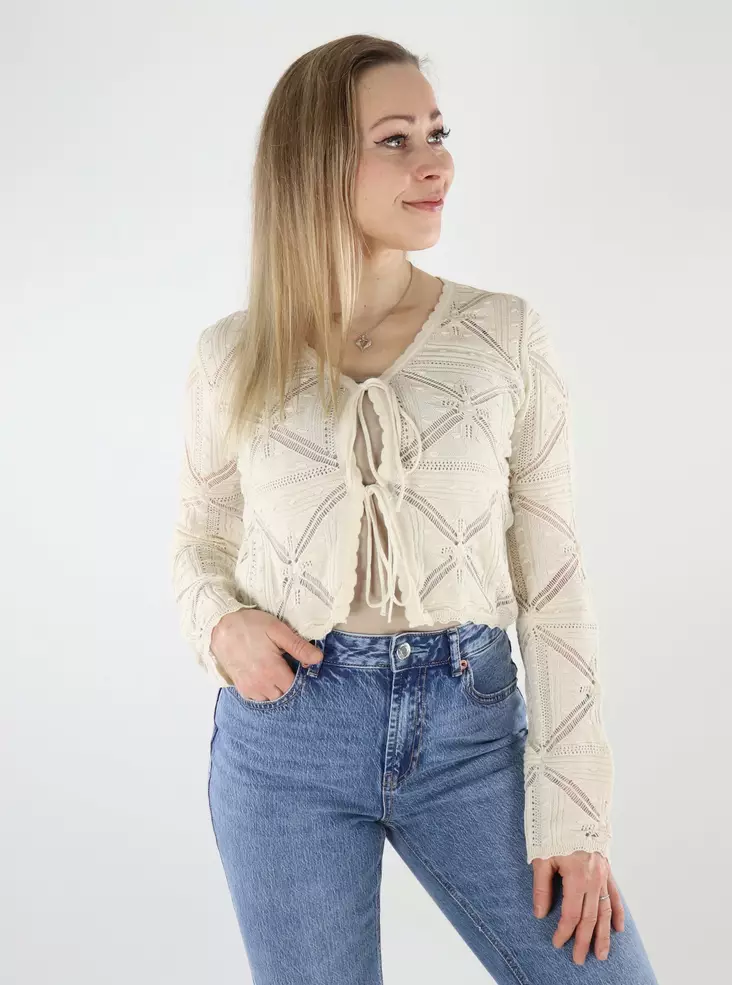 Vero Moda naisten puuvillainen neuletakki Lola V-Neck Bow luonnonvalkoinen - Naisten neuleet - 140478 - 1