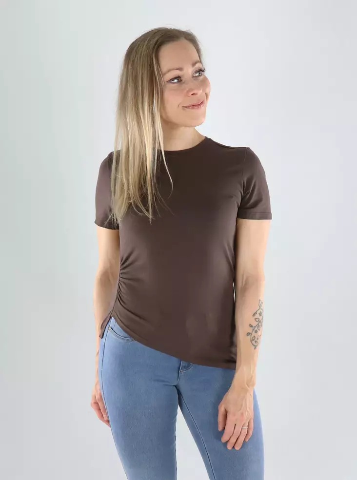 Only naisten t-paita Lise ruching ruskea - T-shirts för damer - 141258 - 1