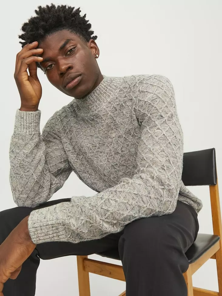 Jack&Jones miesten neulepusero Ziggi Mock Neck beige - Miesten neuleet - 137528 - 1