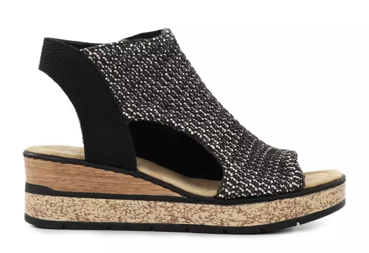 Rieker naisten kiilakorolliset sandaalit 63791-01 musta kombi - Rieker sandaalit - 140358 - 1