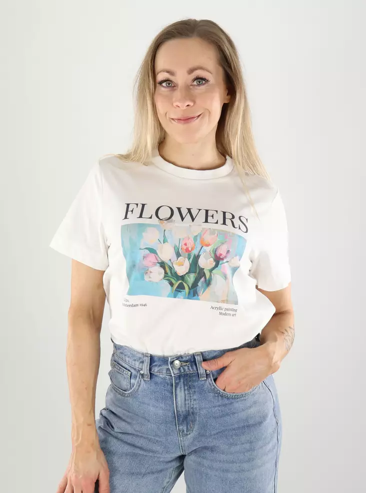 Vero Moda naisten t-paita Klara valkoinen/flower - T-shirts för damer - 141178 - 1