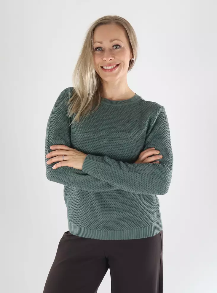 Vila naisten luomupuuvillainen neule Dalo o-neck vihrea - Stickat för damer - 141528 - 1