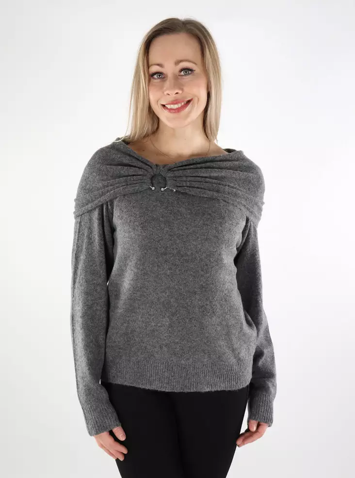 Vila naisten neule Kenya Off Shoulder tummanharmaa - Naisten neuleet - 137538 - 1