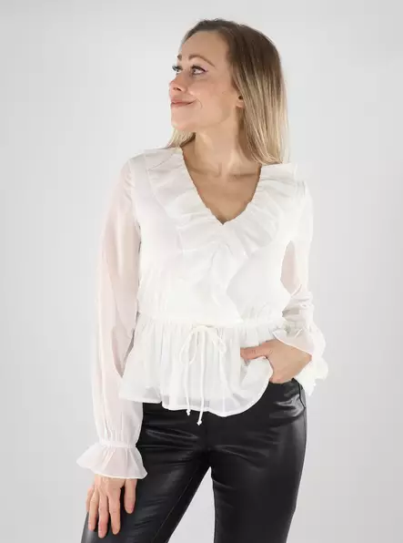Vero Moda Paita Dora frill valkoinen - Naisten pitkähihaiset paidat - 139629 - 1